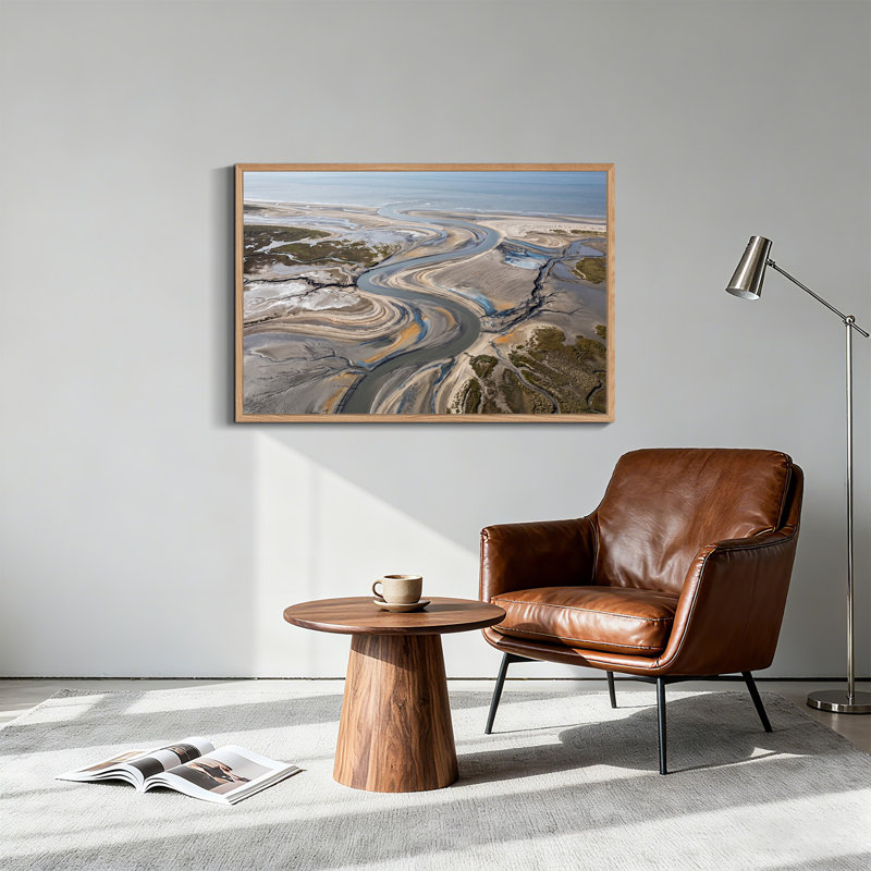 «Winding River Channels Through Sandy Coastal Marshlands», art mural sur toile, H 36 po x l 48 po
