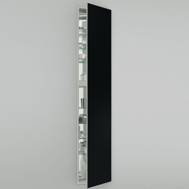 M Series Recessed Framed 1 Door Medicine Cabinet with 7 Adjustable Shelves and LED Lighting, Right, Black, 70" x 15.25" x 4"