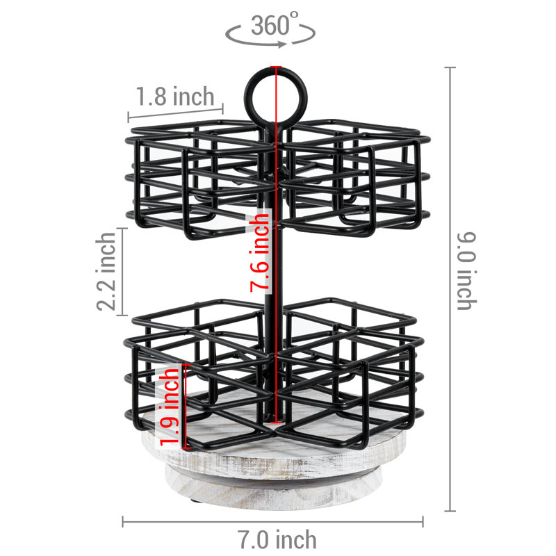 Black Rotating Tabletop Tea Storage With Wood Base