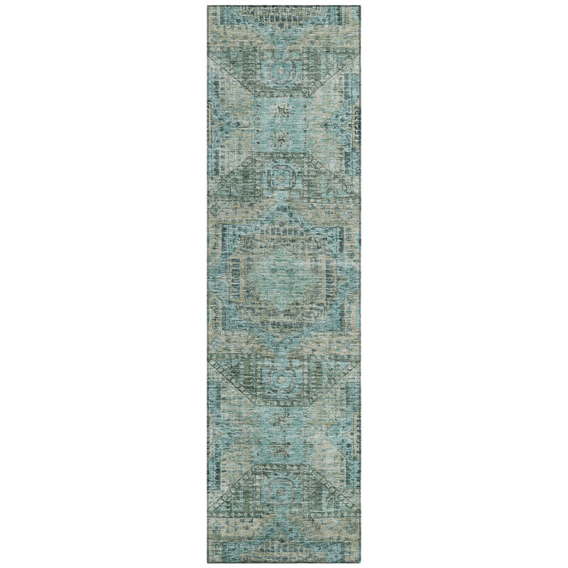 Machine Washable Indoor/Outdoor Xhevrie Sage Rug, Runner 2'3" x 7'6"