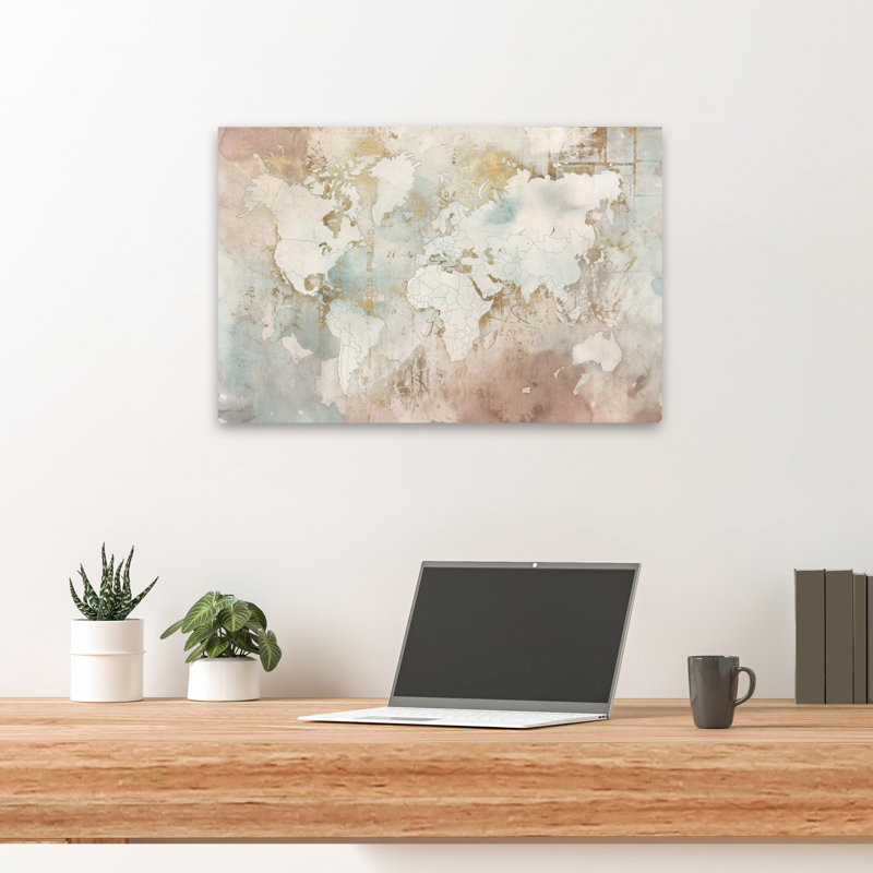 Carte du monde rougissant, carte de l'aquarelle abstraite contemporaine transitionnelle, H 24 po x l 16 po