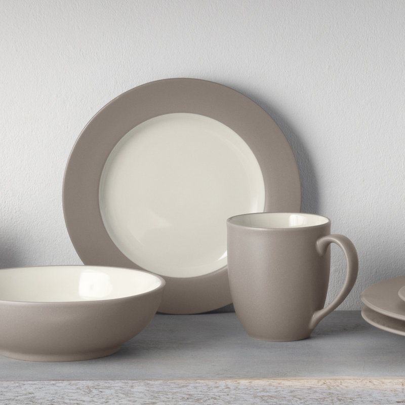 Sand and White Ceramic 4-Piece Matte Breakfast Set