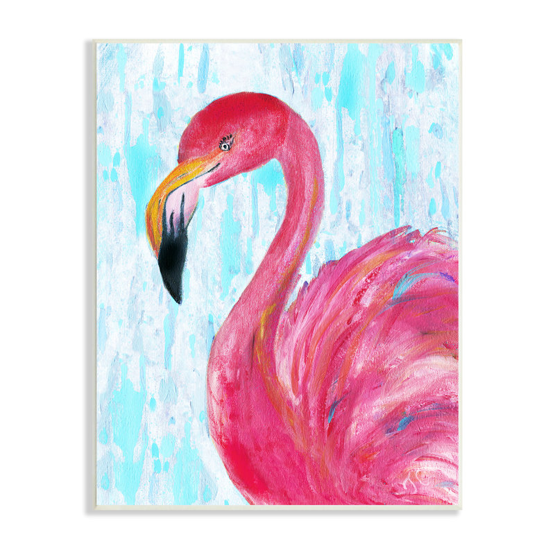 Preened Glamorous Flamingo Shabby Bird Painting on MDF Wood, 13 x 19