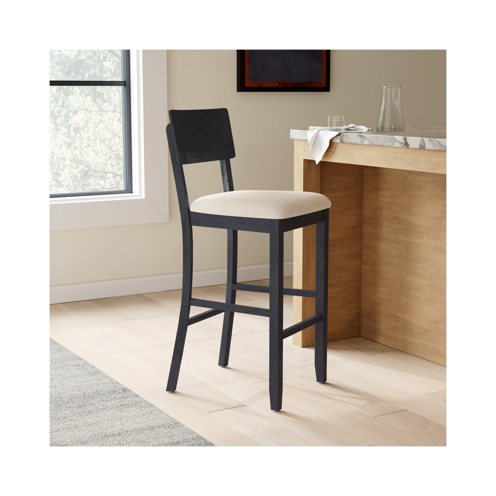Paxton Upholstered Counter/Bar Stool, Bar Stool (30" Seat Height), Beige Seat/Dark Charcoal Frame