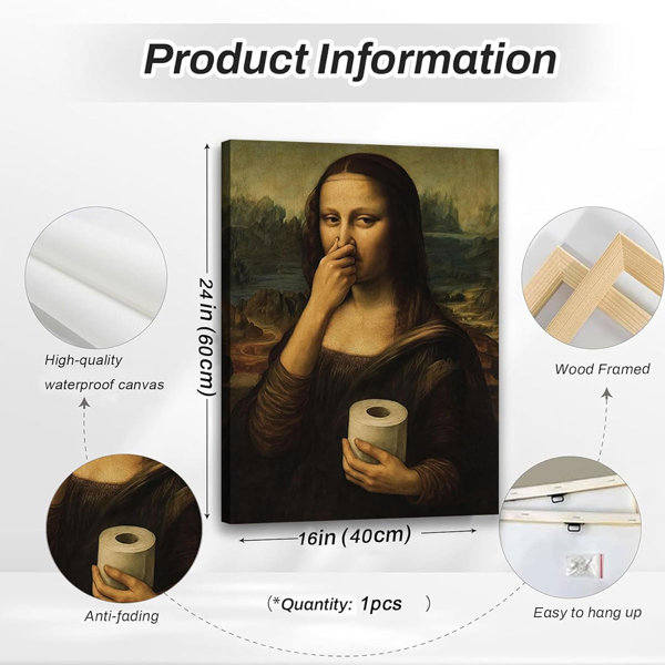 Red Barrel Studio Funny Mona Lisa Bathroom Canvas Wall Art Humour ...