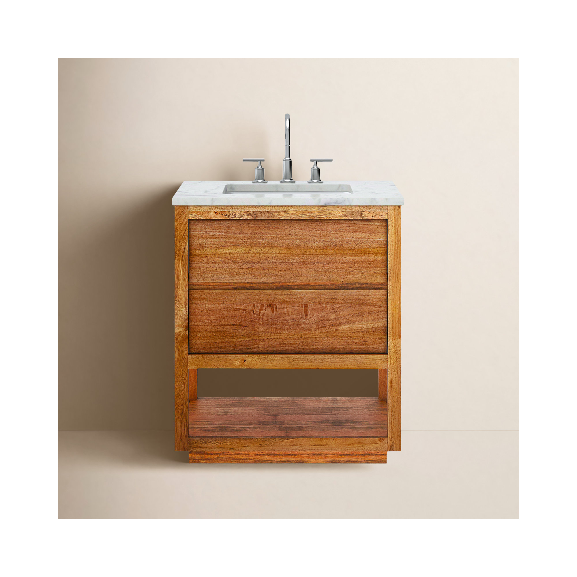 Tessa 30 In. Mango Wood Carrara White Marble Countertop Bath Vanity with Chrome Faucet