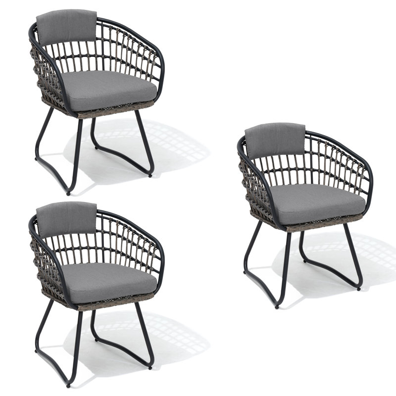 Chaise de salle à manger d'extérieur avec coussin amovible Ardella, Gris / cadre noir / coussin gris