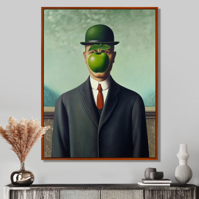 Surrealist Portrait Man With Hat And  Apple - Man Wall Art Print