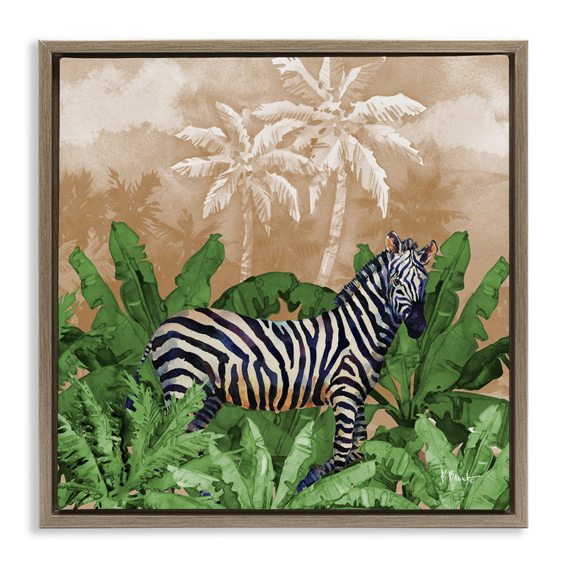 «Jungle Life Zebra Brown» par Paul Brent, Cadre flottant orme Montalcino, H 25 po x l 25 po
