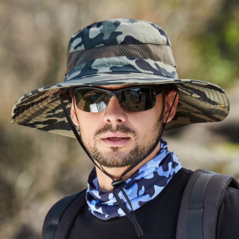 1 Piece Men's Sun Hat Wide Brim Fisherman's Hat for Beach Travel, Fishing, Hiking, Outdoor Decorative Items, Camouflage Khaki