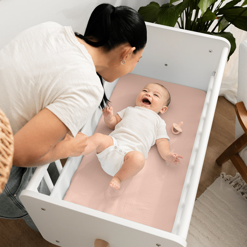 Blush Cotton Muslin Fitted Bassinet Sheet for Baby