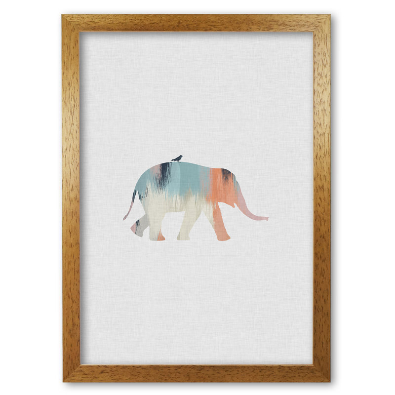 Pastel Elephant - Print, Honey Oak Frame, 85 cm H x 60 cm W x 5 cm D
