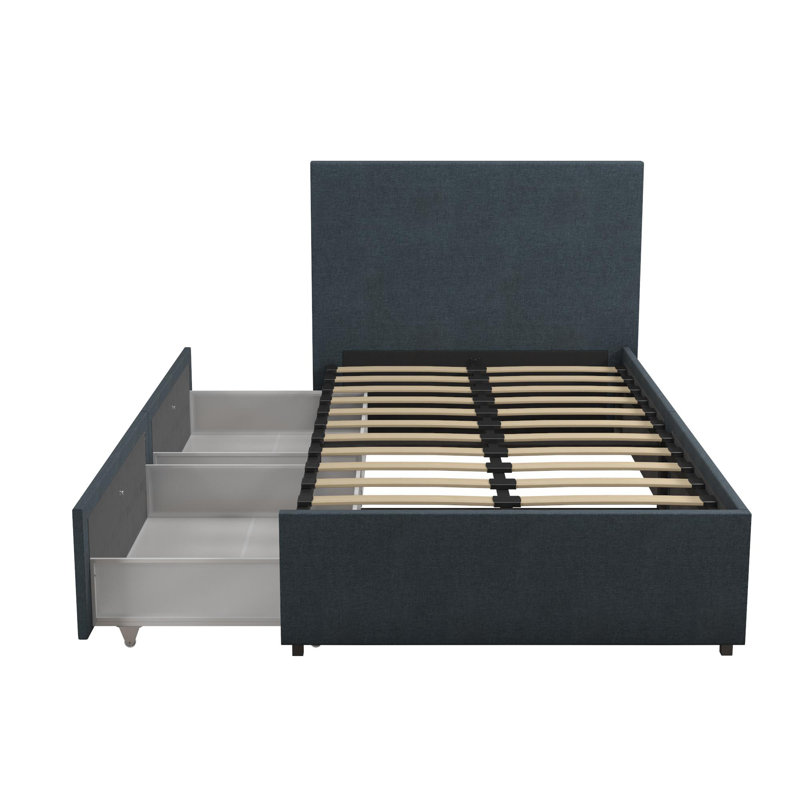 Upholstered Storage Bed, Single (3'), Navy Blue