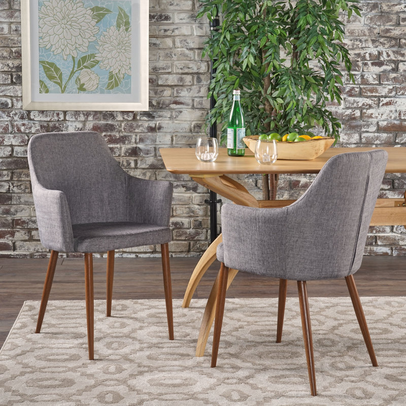  Ensemble de 2 chaises de salle à manger rembourrées Mid-Century, Gris, Brun