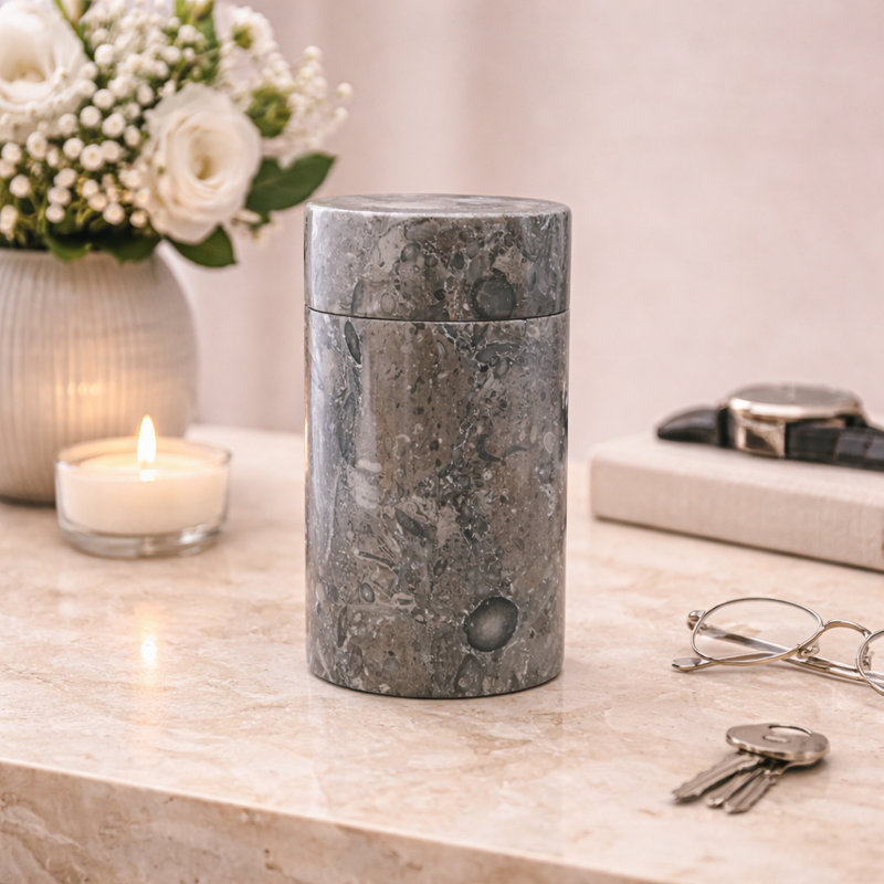Urne décorative en marbre, petite taille, gris océan