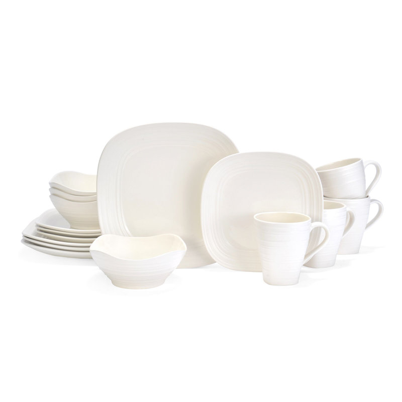 Swirl 16 Piece Dinnerware Set, Service for 4, White