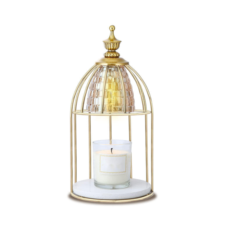 Candle Warmer Lamp, Auto Shut Off And Brightness Heat Level Control With Timer And Dimmable Switch, Top-Down Candle Melting With Marble Base And 2 Bulbs(Gold)