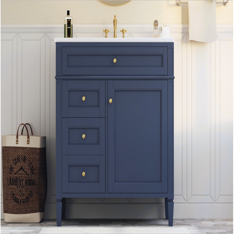 Meuble-lavabo 36 po avec lavabo supérieur, meuble-lavabo moderne avec 2 tiroirs et tiroir escamotable, meuble-lavabo simple