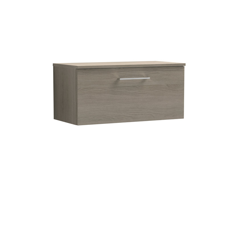 Arno 805mm Wall Hung Single Vanity Unit with Worktop, Solace Oak, Solace Oak