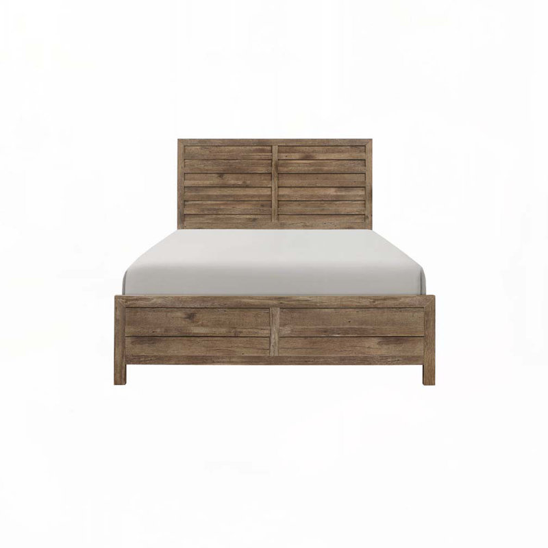 Lit à panneau de style rustique avec tête de lit en bois, Brun