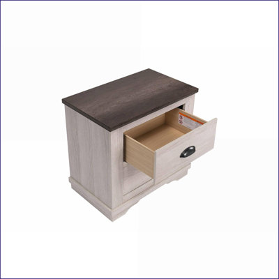 Table de chevet à deux tiroirs en bois gris craie rustique