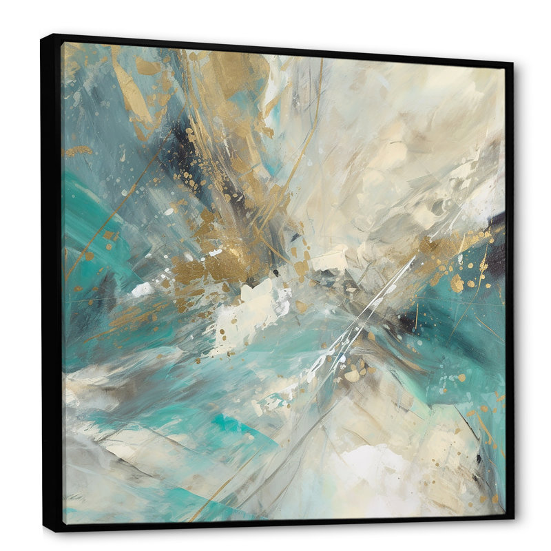 «Dreer Golden Hour In Turquoise Waves VI», reproduction sur toile, H 30 po x l 30 po x P 1 po, Cadre flottant noir
