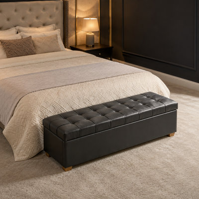 Large banc de rangement rembourré en polyuréthane à l'extrémité du lit, banc de fenêtre capitonné avec repose-pieds et repose-pieds avec repose-pieds robustes, sièges polyvalents avec compartiment de rangement dissimulé