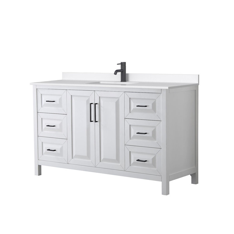 Daria 60'' W Vanity, White, Matte Black, White Quartz