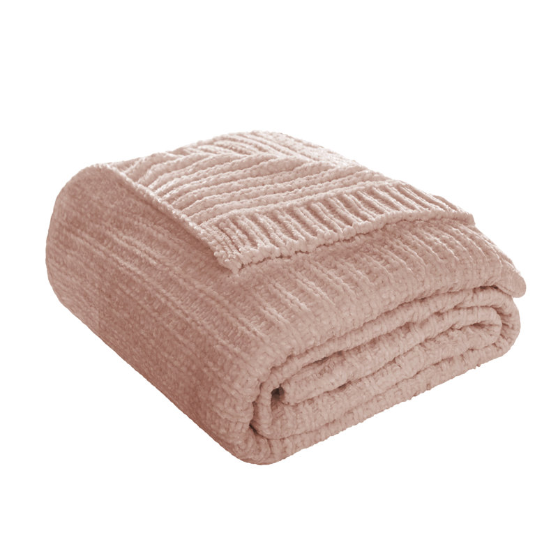 Jeté doux et moelleux en chenille réversible, Fumée rose