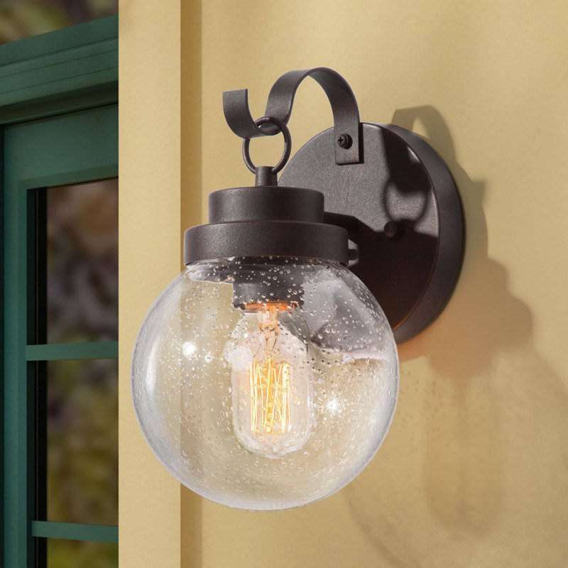 1-Light Globe Seeded Glass Outdoor Wall Light