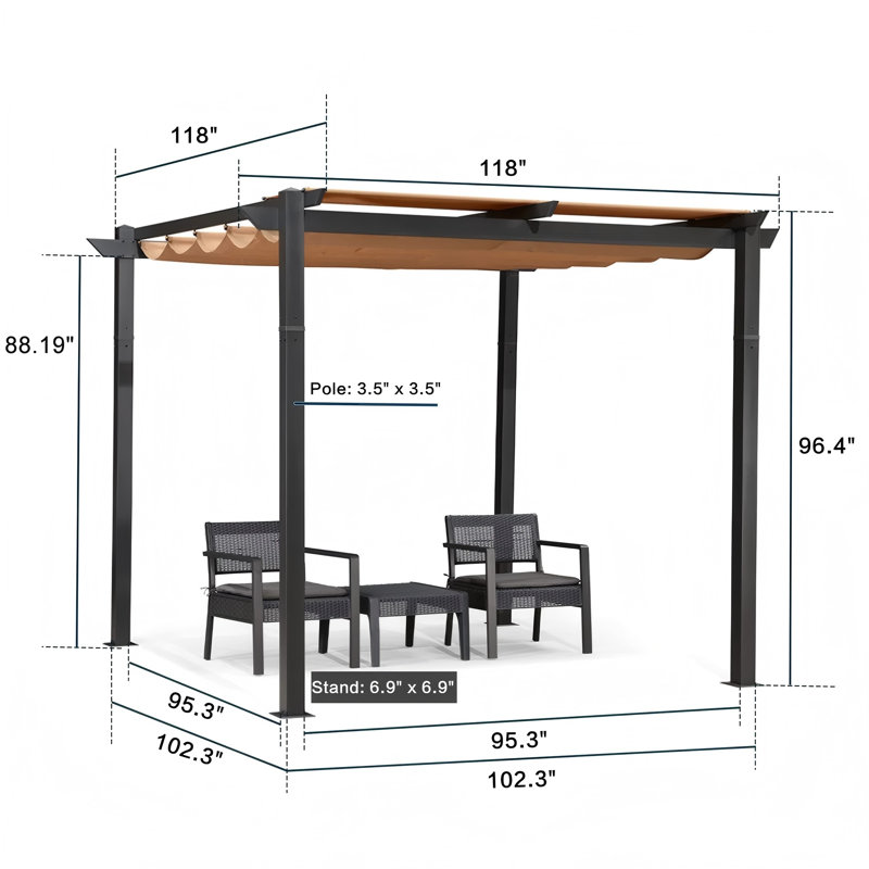 3m x 3m Aluminium Pergola, Khaki