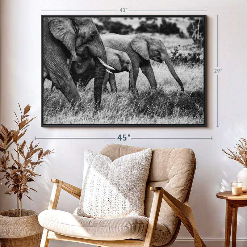 Animal "Famille d'éléphants I", art mural, H 29 po x l 43 po