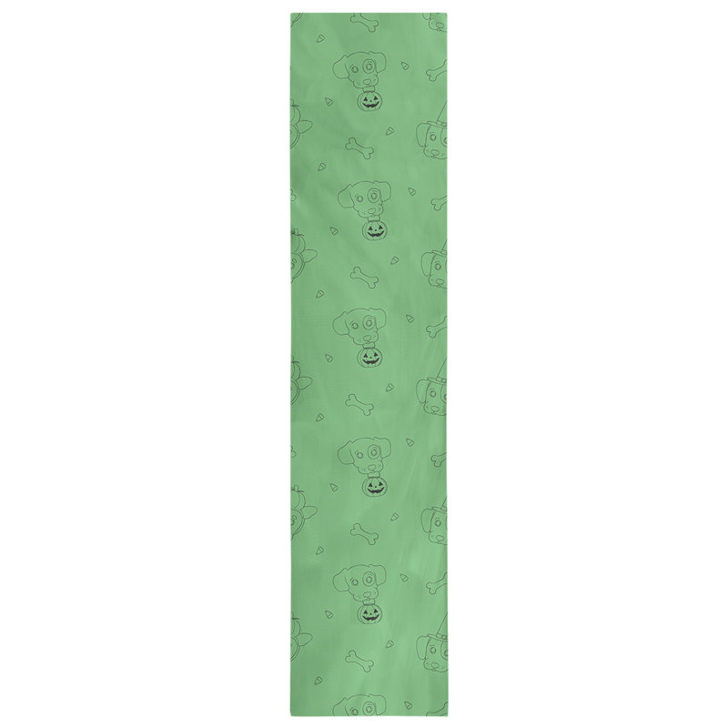 Festive Hol Halloween Dogs Table Runner, 90" L x 16" W, Green, Cotton blend