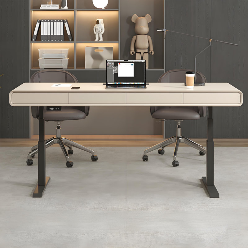 Bureau réglable électrique 70,87 "beige moderne et minimaliste, H 53,94 po x l 70,87 po x P 27,56 po