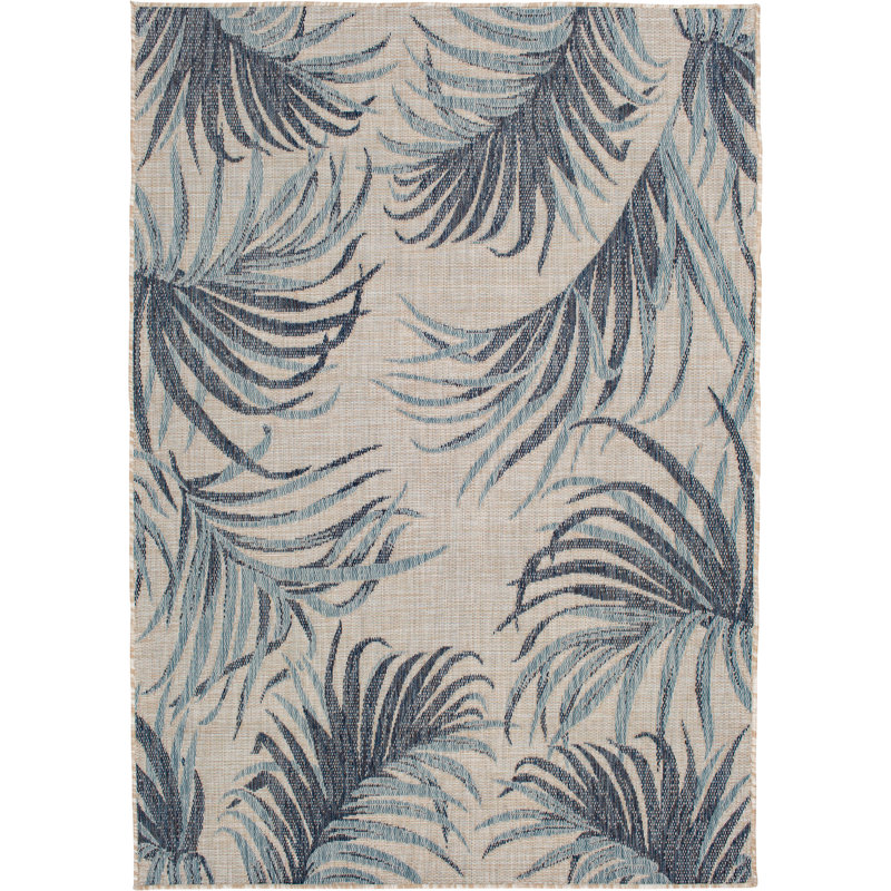 Tapis d'intérieur / extérieur à motif floral beige / bleu / gris Burdine, Rectangle 7 pi 10 po x 9 pi 10 po