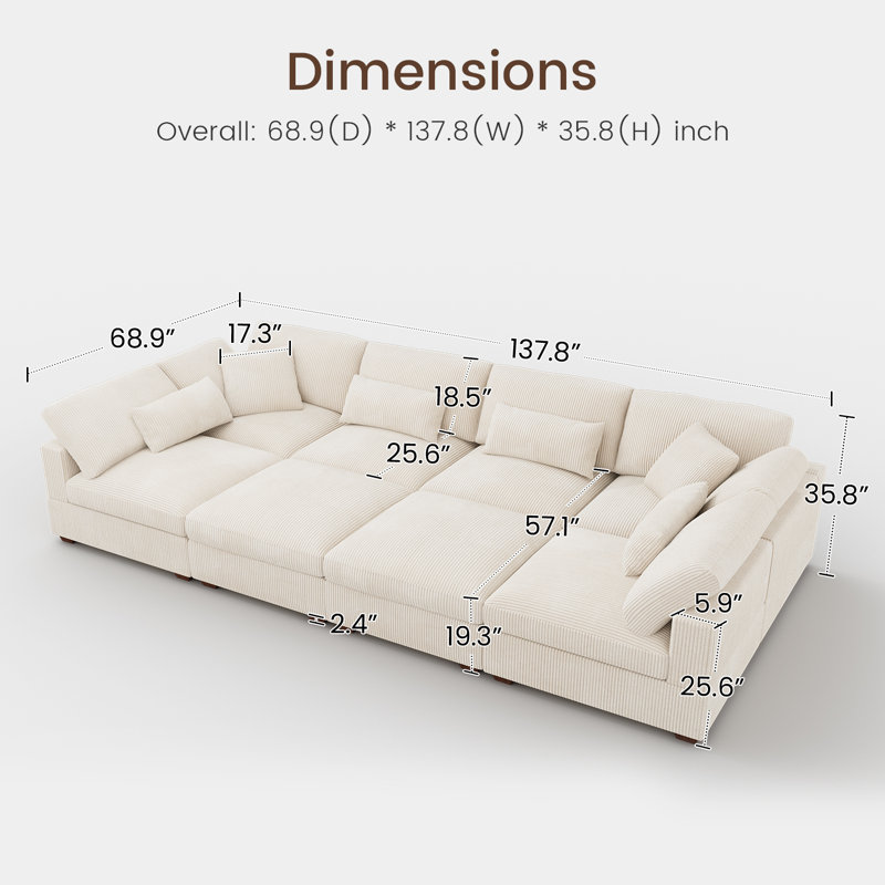 Canapé modulaire avec rangement Bouley, Beige Corduroy