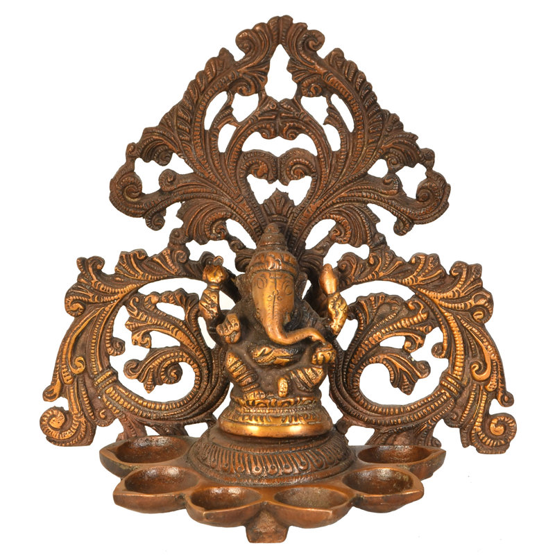 Lampe 6 po en forme de mèche en laiton fait à la main de 6 po avec diy rituel à six mèches et halo Hoysala fait à la main et qui élimine les obstacles pour les autels et les espaces de vie