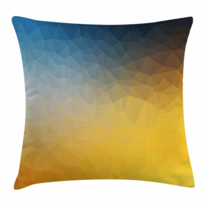 Abstract Geometric Yellow and Blue Polyester Throw Pillow