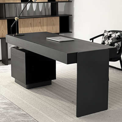 62.99"Modern minimalist black desk, solid wood office table