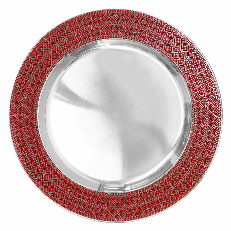 Red Rhinestone Stainless Steel 13" Charger Plate