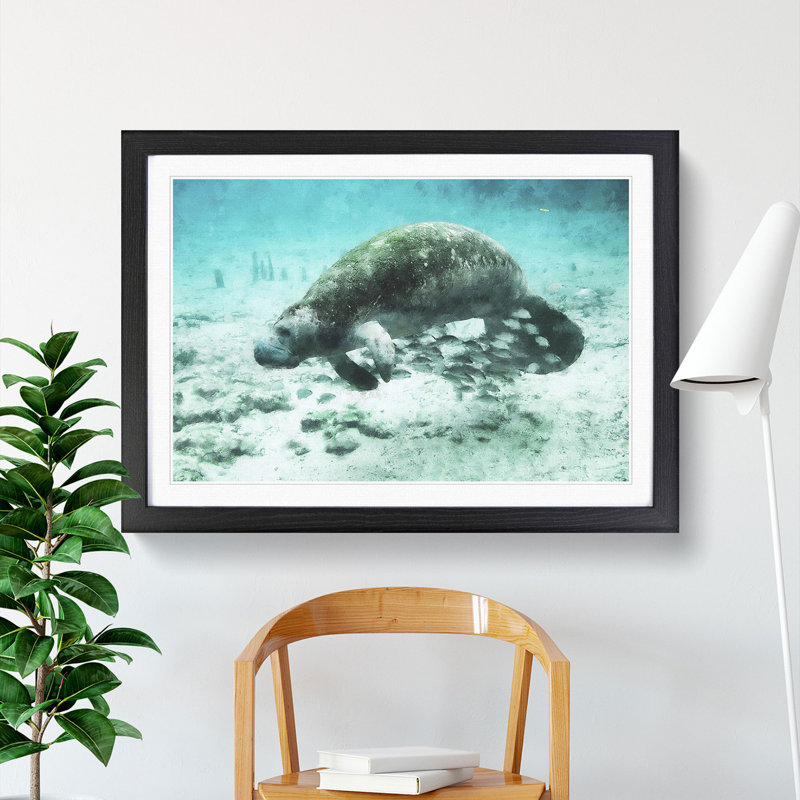 Manatee - Picture Frame Painting, Black Framed, 48cm H x 65cm W x 2cm D