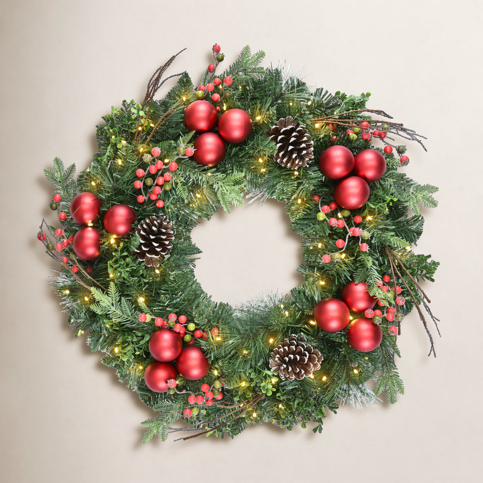 26" Battery-Operated Pre-Lit Adorned Artificial Wreath