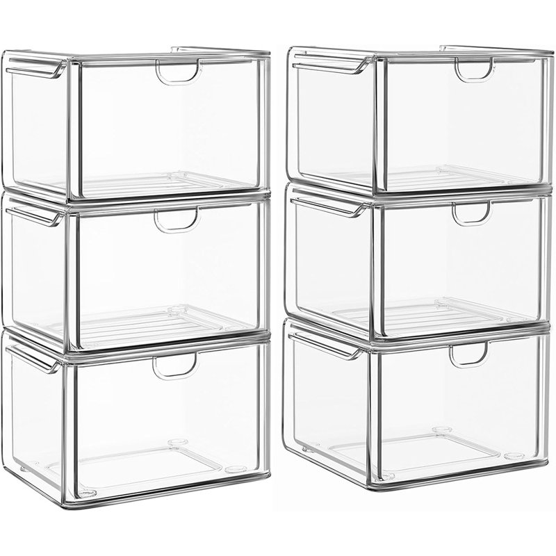 6-Pack Small Stackable Acrylic Storage Drawers, Organizer Bins For Bathroom, Vanity, Kitchen, Pantry, Or Home