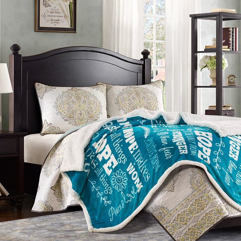 Teal Reversible Fleece and Sherpa Electric Throw Blanket
