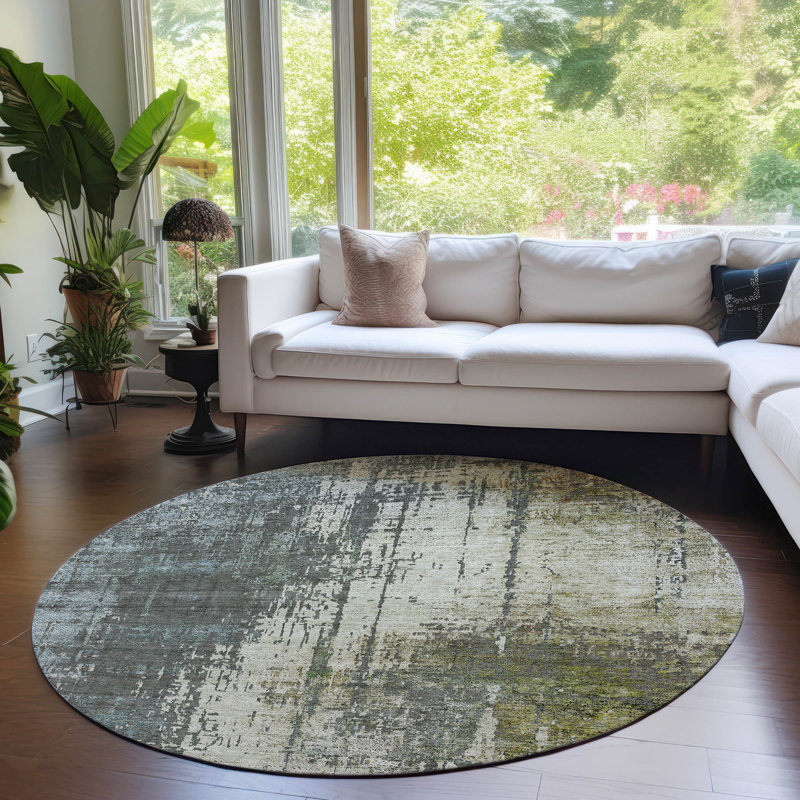 Lummus Washable Abstract Indoor / Outdoor Rug, Round 8'