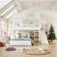 Lit superposé simple au-dessus d'une chambre double avec échelle, glissade, tablettes de rangement et garde-robe AVELOR-129527422