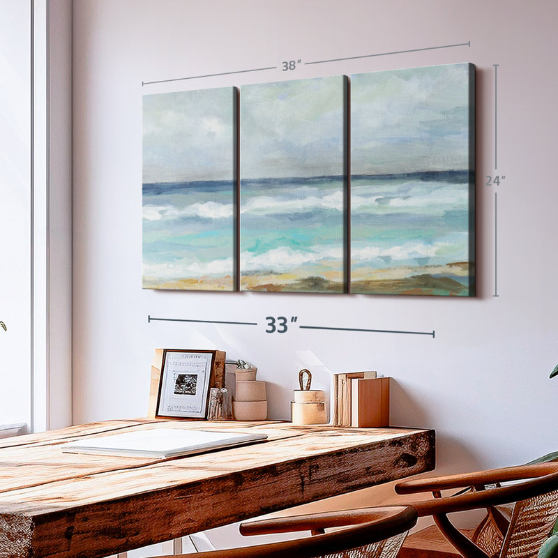 «Seashore Day», 3 pièces sur toile, H 24 po x l 38 po x P 1,25 po