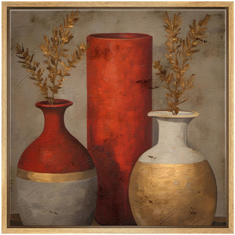 "Vases en pot rouge et or classiques en céramique dans des tons chauds, décor rustique classique, art pastel" sur, Naturel