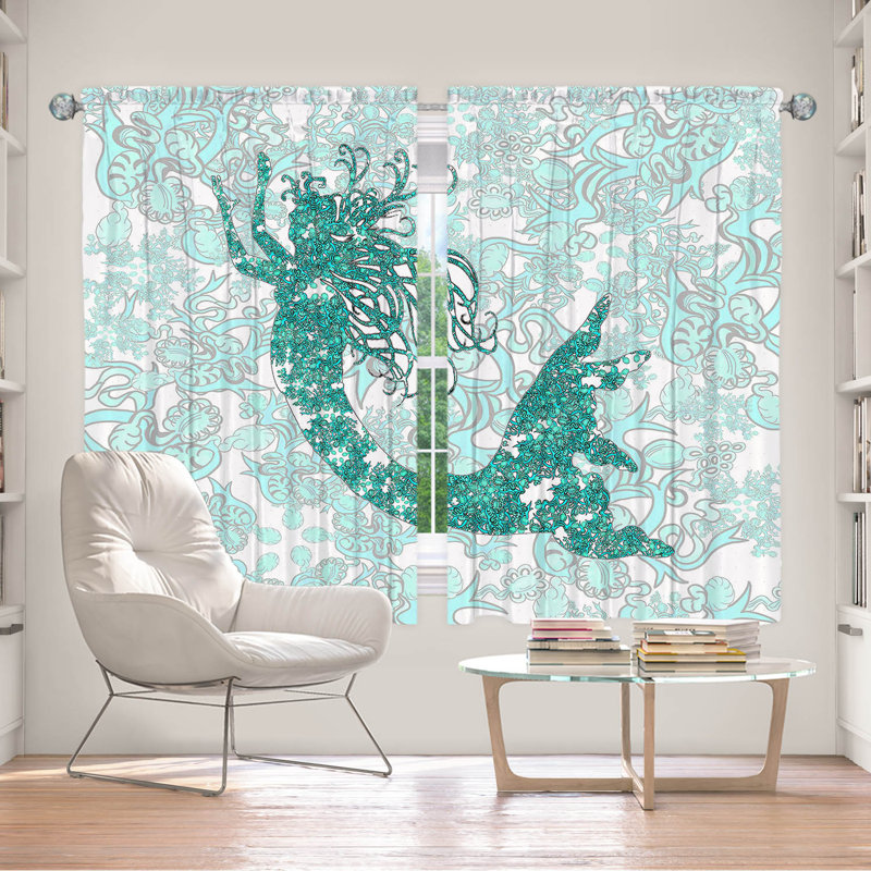 Paire de rideaux obscurcissant en polyester Rossy, L 40 po x L 52 po, Turquoise, blanc