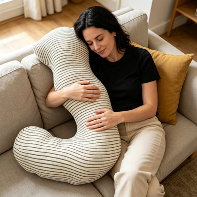 Oreiller de soutien profilé Seahorse, motif rayé - Coussin complet pour la grossesse, le soulagement des maux de dos et la relaxation